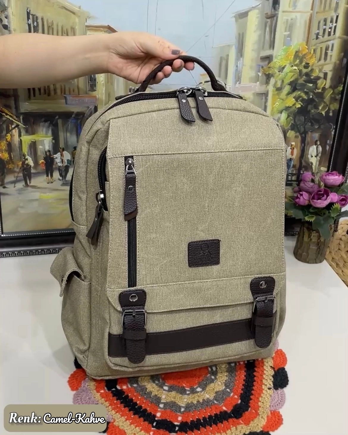 Klein 8 Bölmeli Canvas Deri Erkek Sırt Çantası