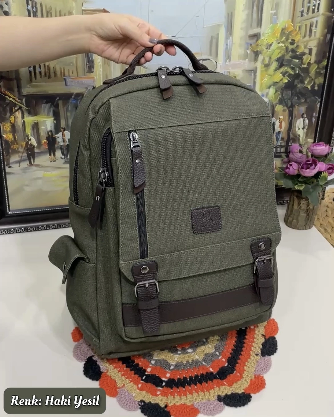 Klein 8 Bölmeli Canvas Deri Erkek Sırt Çantası