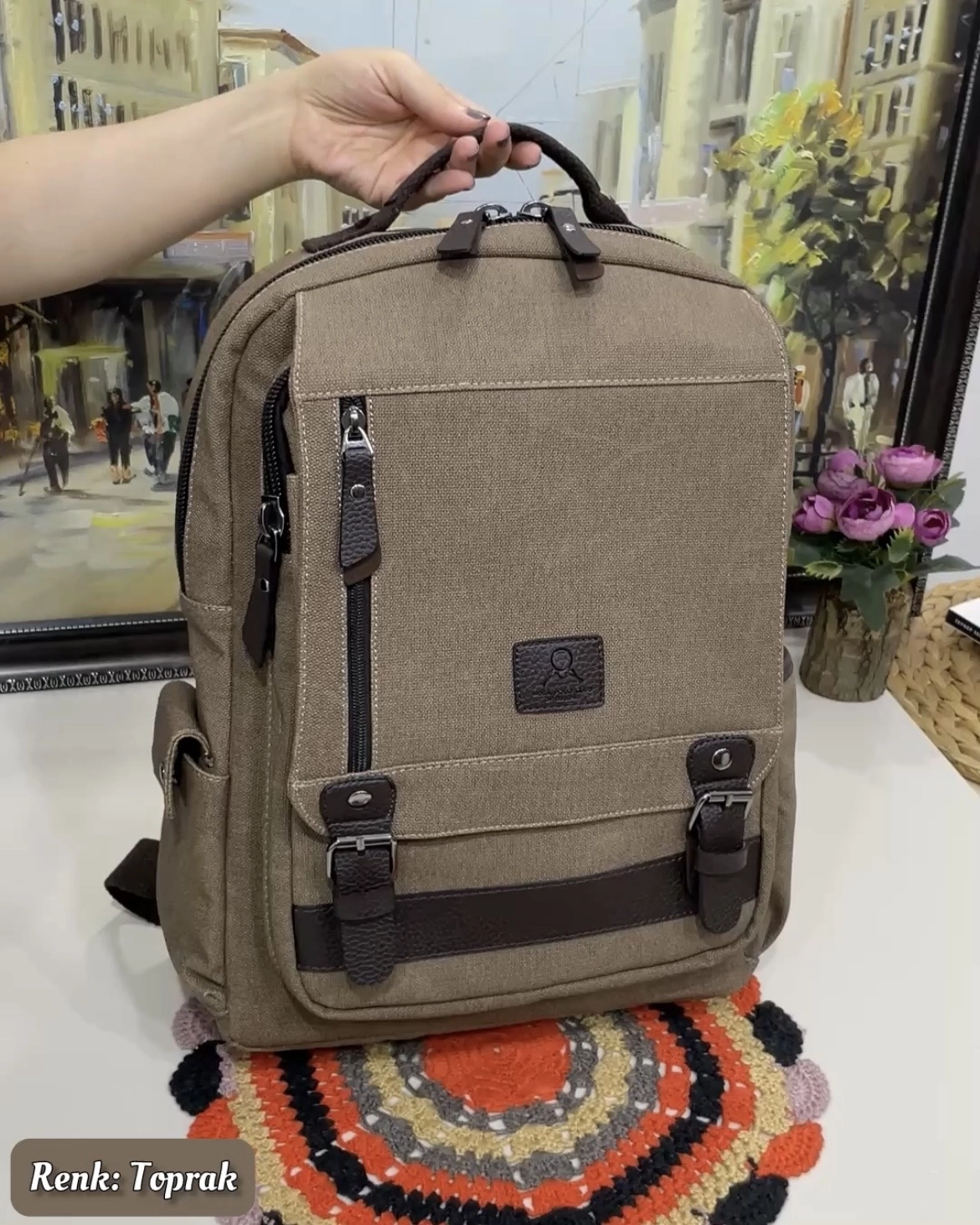 Klein 8 Bölmeli Canvas Deri Erkek Sırt Çantası