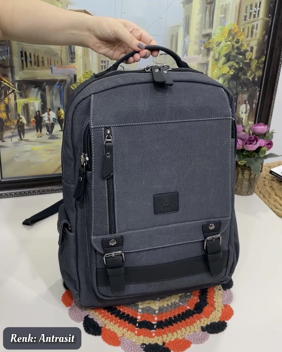 Klein 8 Bölmeli Canvas Deri Erkek Sırt Çantası
