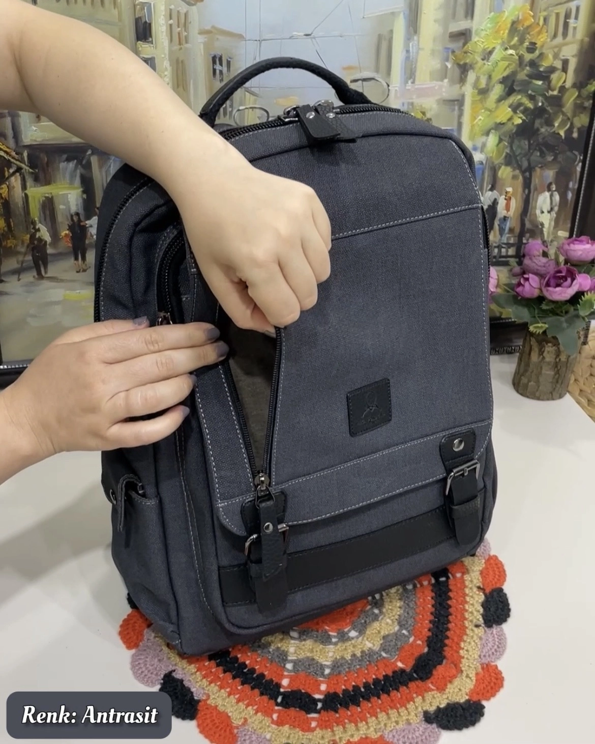 Klein 8 Bölmeli Canvas Deri Erkek Sırt Çantası