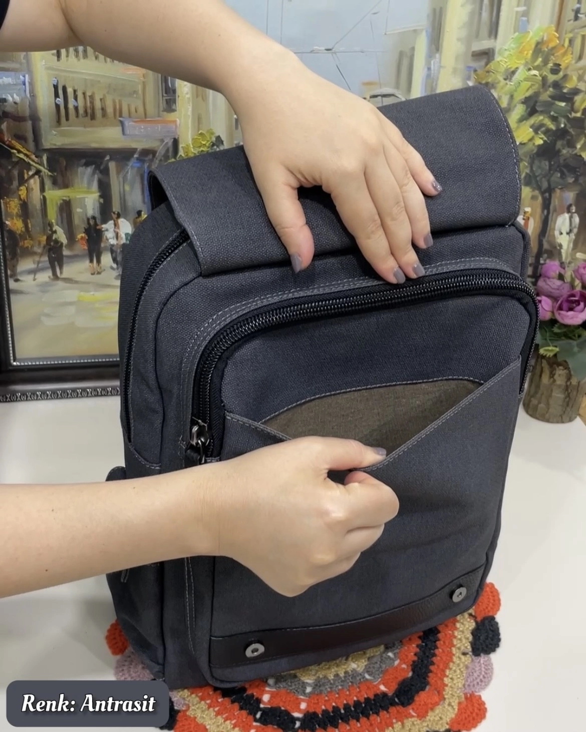 Klein 8 Bölmeli Canvas Deri Erkek Sırt Çantası
