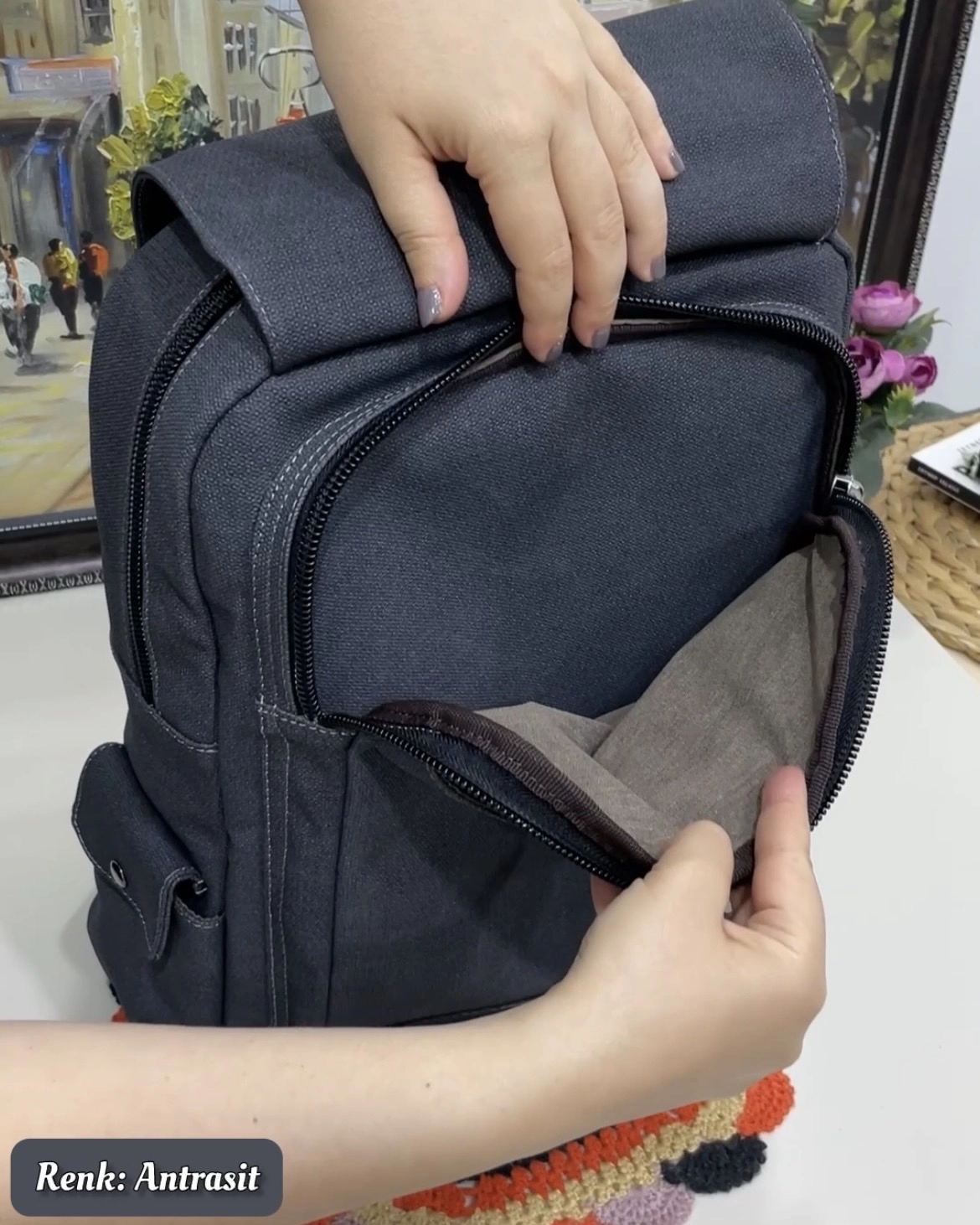 Klein 8 Bölmeli Canvas Deri Erkek Sırt Çantası