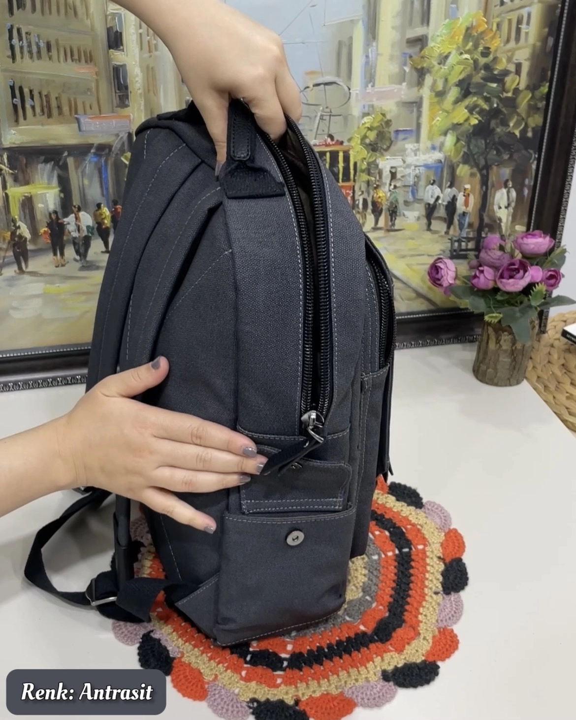 Klein 8 Bölmeli Canvas Deri Erkek Sırt Çantası
