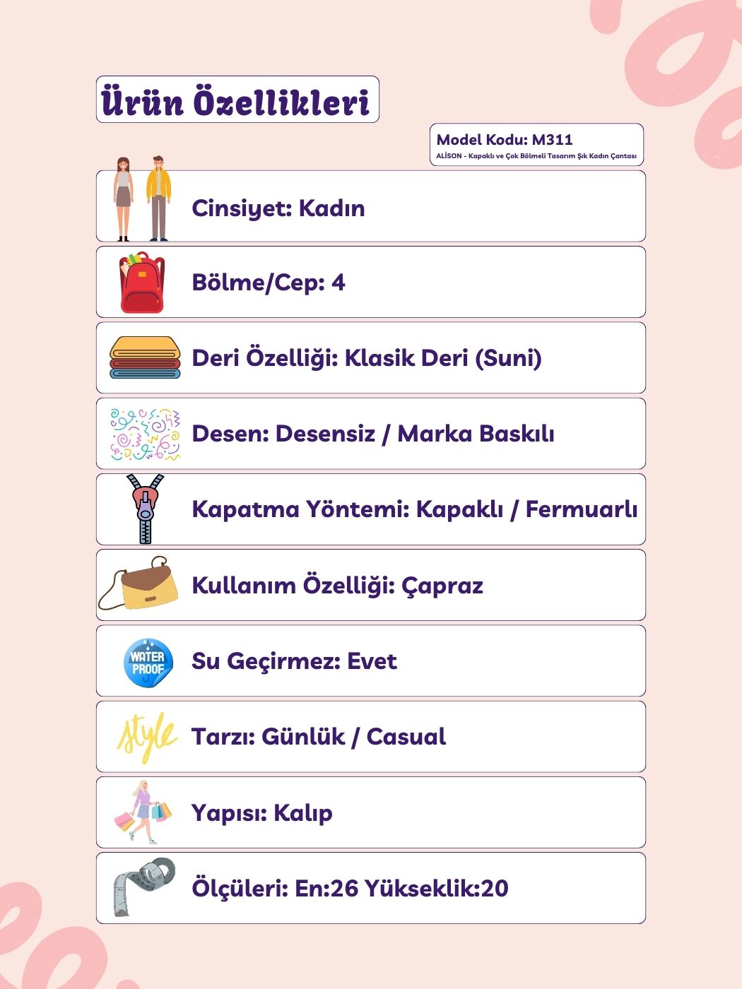 Alison 4 Bölmeli Kapaklı Kadın Çantası