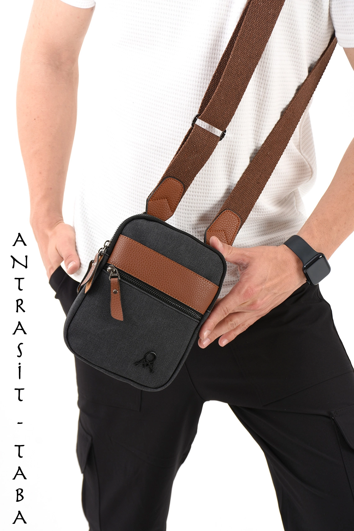 Andrew 7 Bölmeli Canvas Deri Erkek Çapraz Çantası