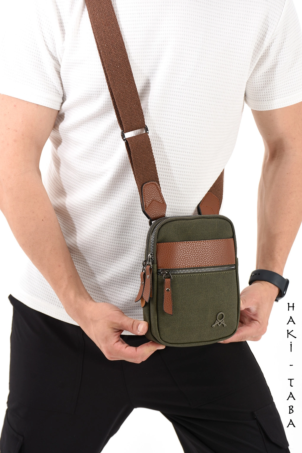 Andrew 7 Bölmeli Canvas Deri Erkek Çapraz Çantası