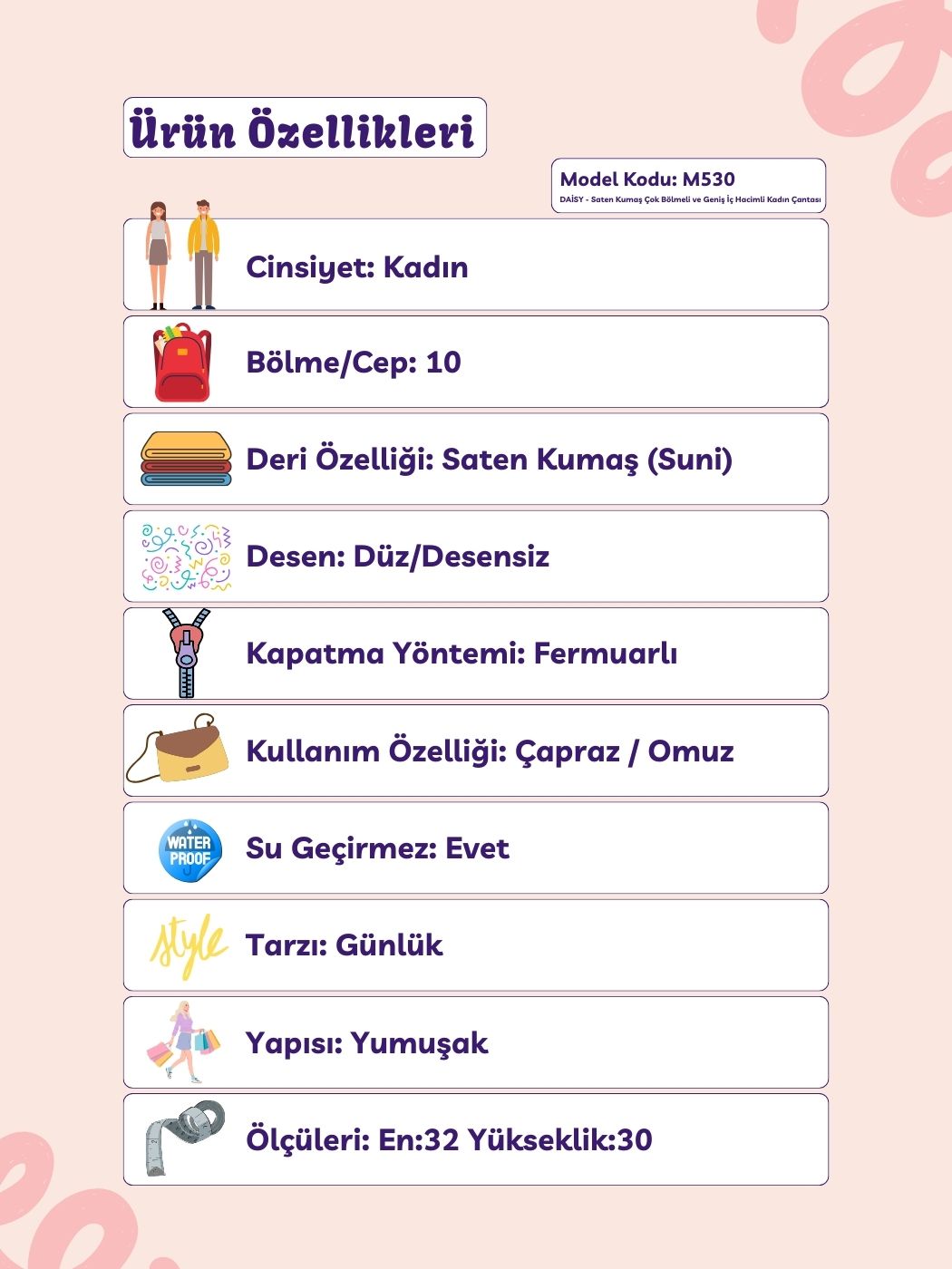 Daisy 10 Bölmeli Omuz ve Çapraz Askılı Kadın Çantası