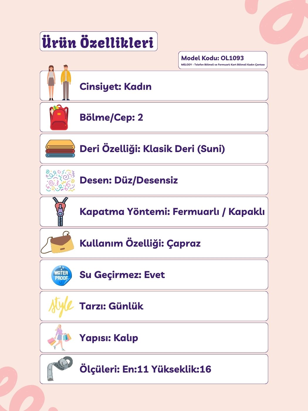 Melody Telefon Bölmeli Çapraz Askılı Kadın Çantası