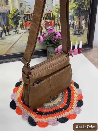 Çantartika Zara Kadın Çantası, Yıkanmış Deri 7 Bölmeli Bordo Astarlı