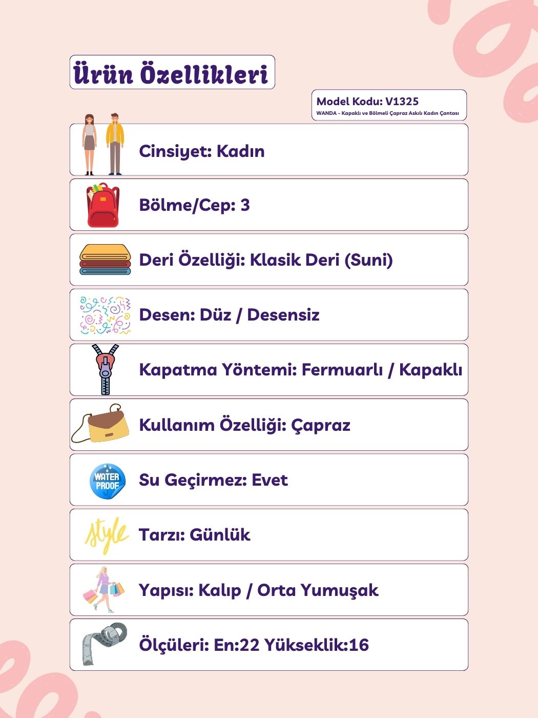 Wanda 3 Bölmeli Çapraz Askılı Kadın Çantası