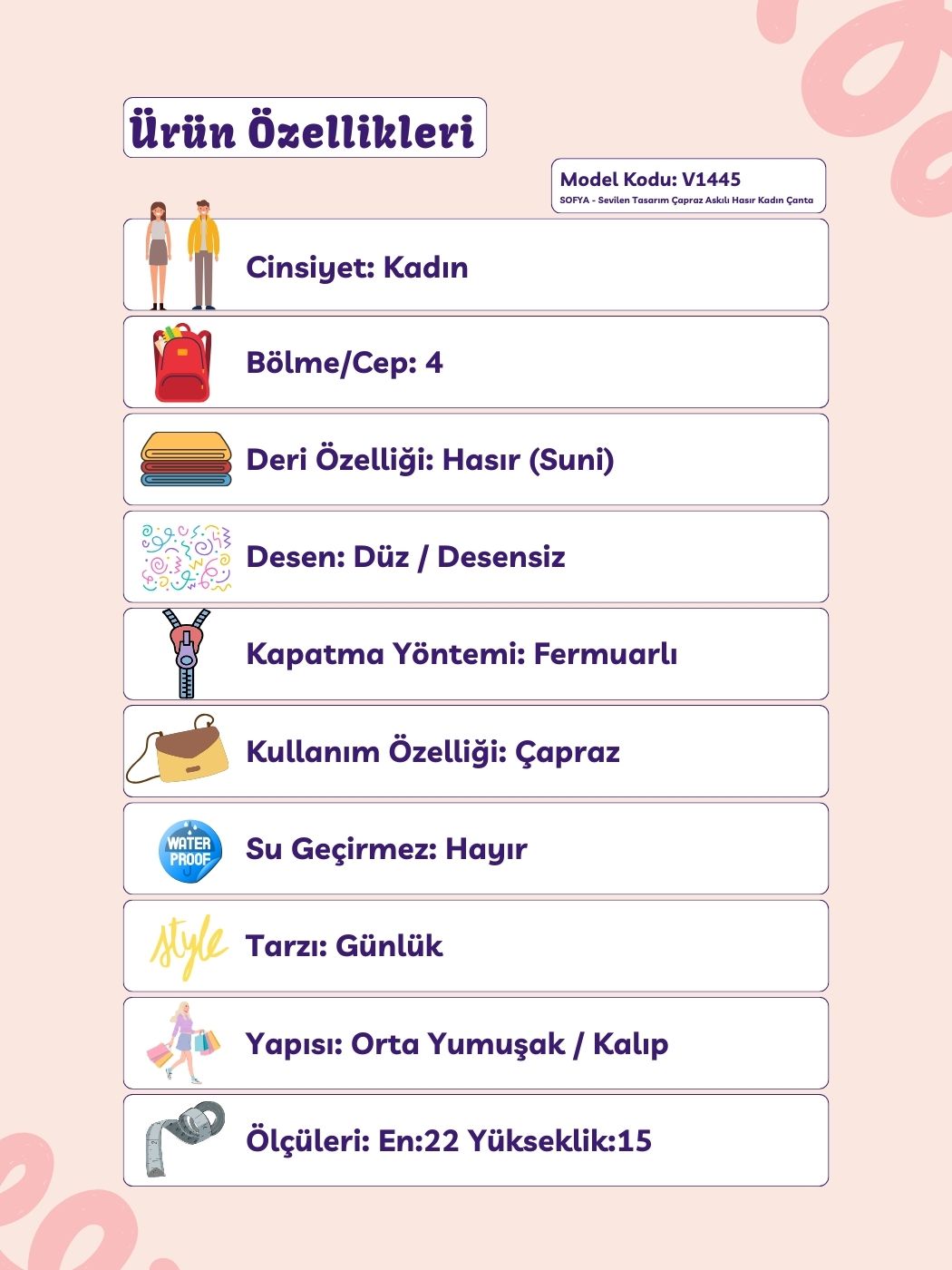 Sofya 4 Bölmeli Hasır Detaylı Çapraz ve Omuz Kadın Çantası