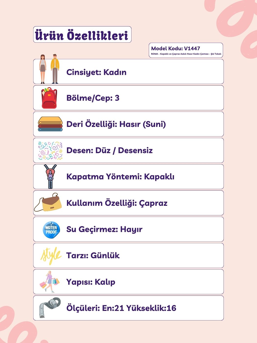 Roman 3 Bölmeli Hasır Detaylı Kalıp Model Kadın Çantası