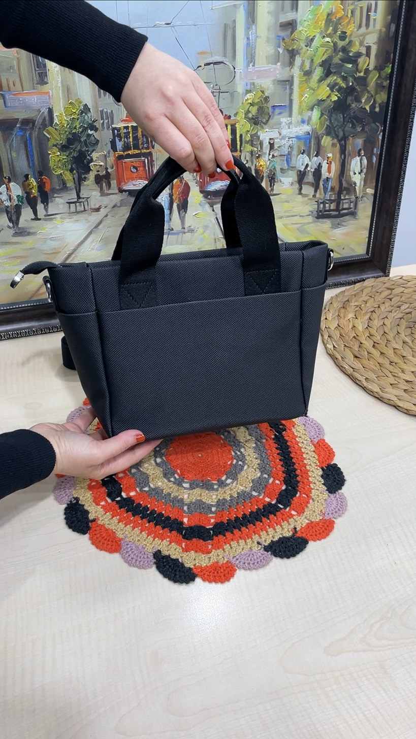 Elena 7 Bölmeli Canvas Deri El ve Çapraz Kadın Çantası