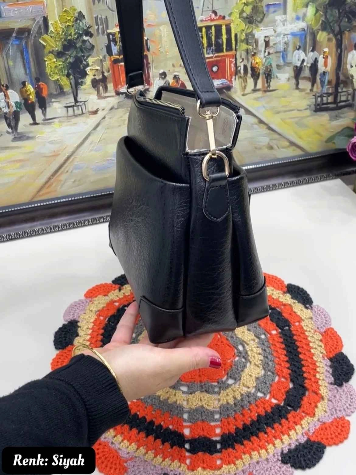 Ola 5 Bölmeli Dik Duran Yumuşak Omuz ve Çapraz Kadın Çantası