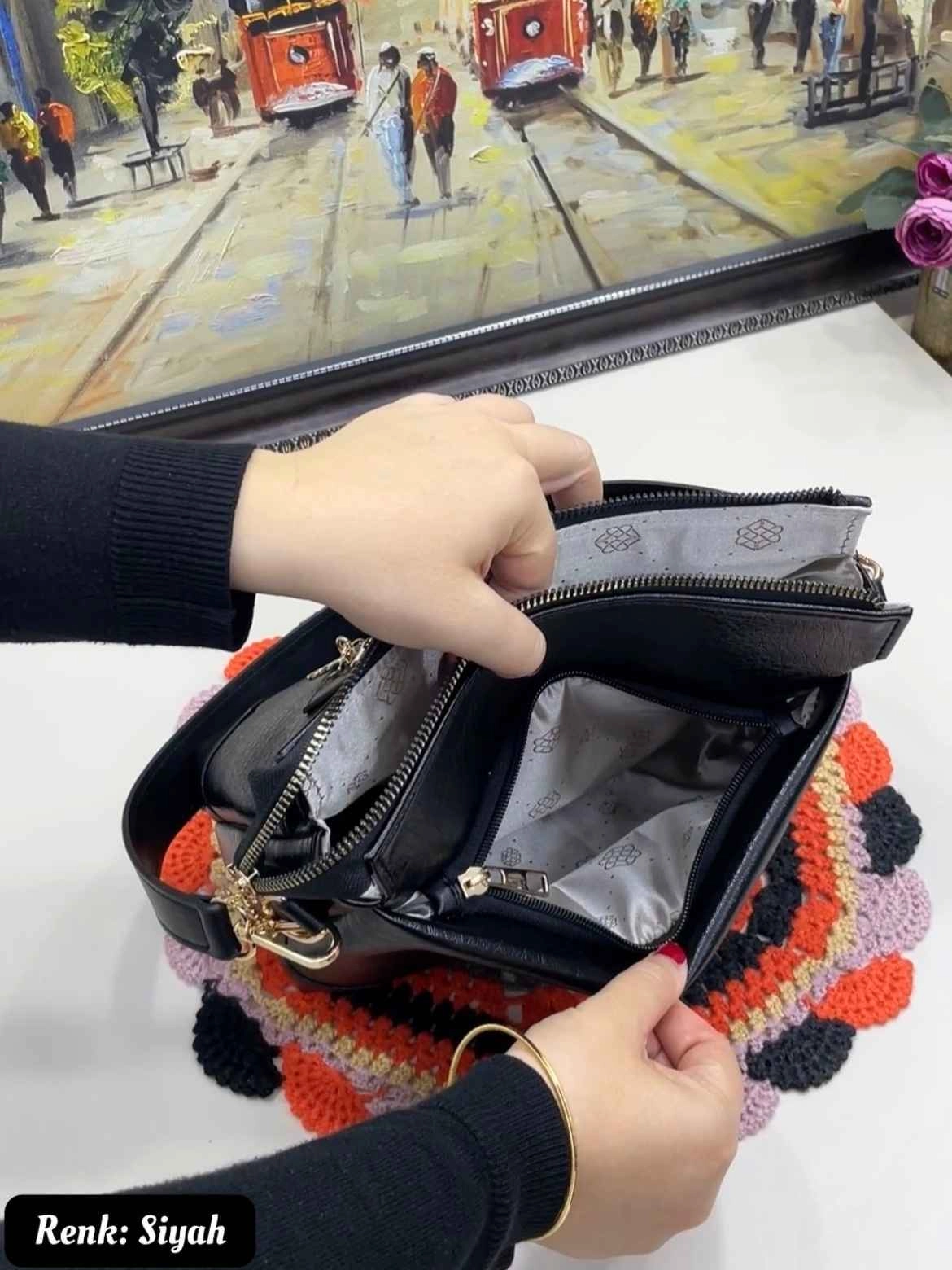 Ola 5 Bölmeli Dik Duran Yumuşak Omuz ve Çapraz Kadın Çantası